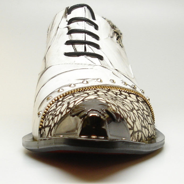 FI-6931 White Genuine Leather Gun Metal Tip Lace up Fiesso by Aurelio Garcia