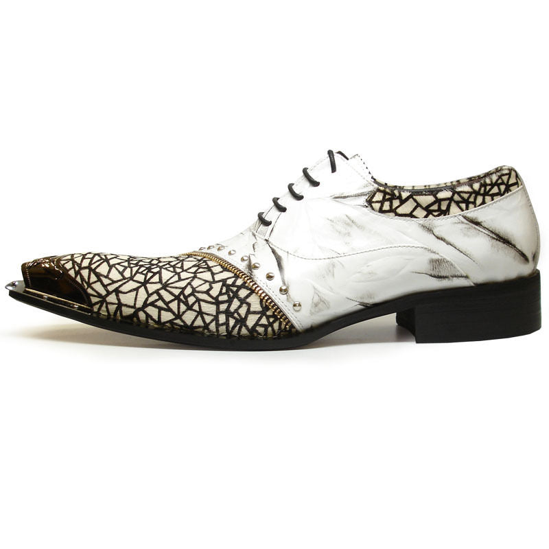 FI-6931 White Genuine Leather Gun Metal Tip Lace up Fiesso by Aurelio Garcia