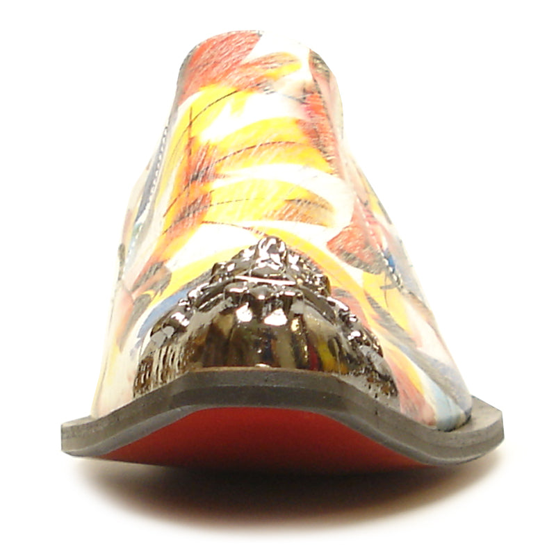 FI-6984 Genuine Leather with Multi Color Feathers Design Metal Tip Loafer