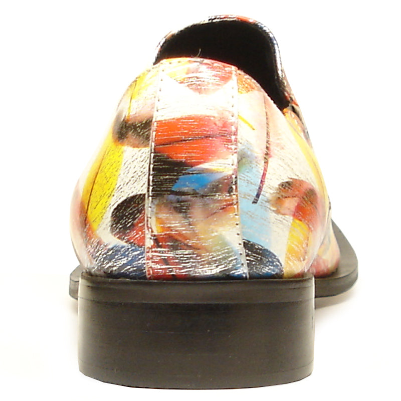 FI-6984 Genuine Leather with Multi Color Feathers Design Metal Tip Loafer