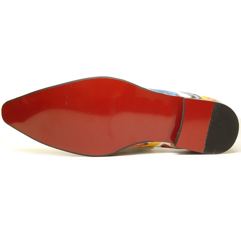 FI-6984 Genuine Leather with Multi Color Feathers Design Metal Tip Loafer