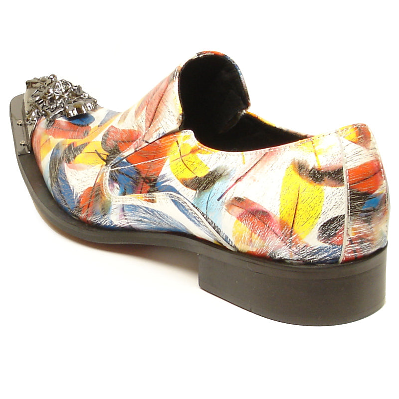 FI-6984 Genuine Leather with Multi Color Feathers Design Metal Tip Loafer