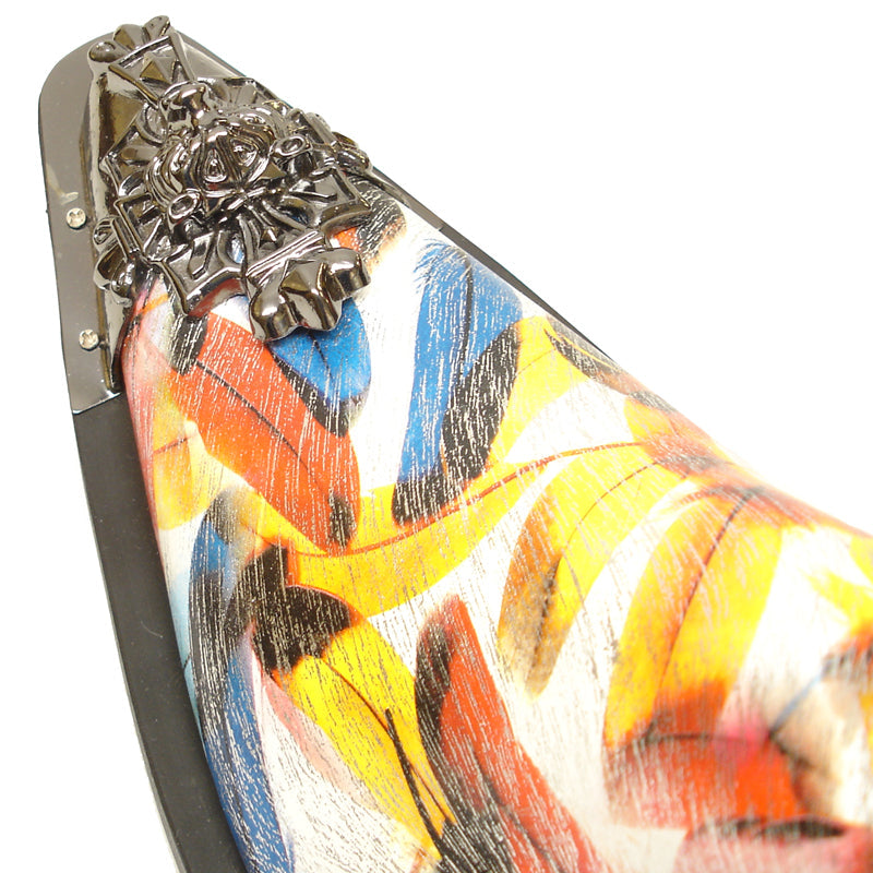 FI-6984 Genuine Leather with Multi Color Feathers Design Metal Tip Loafer