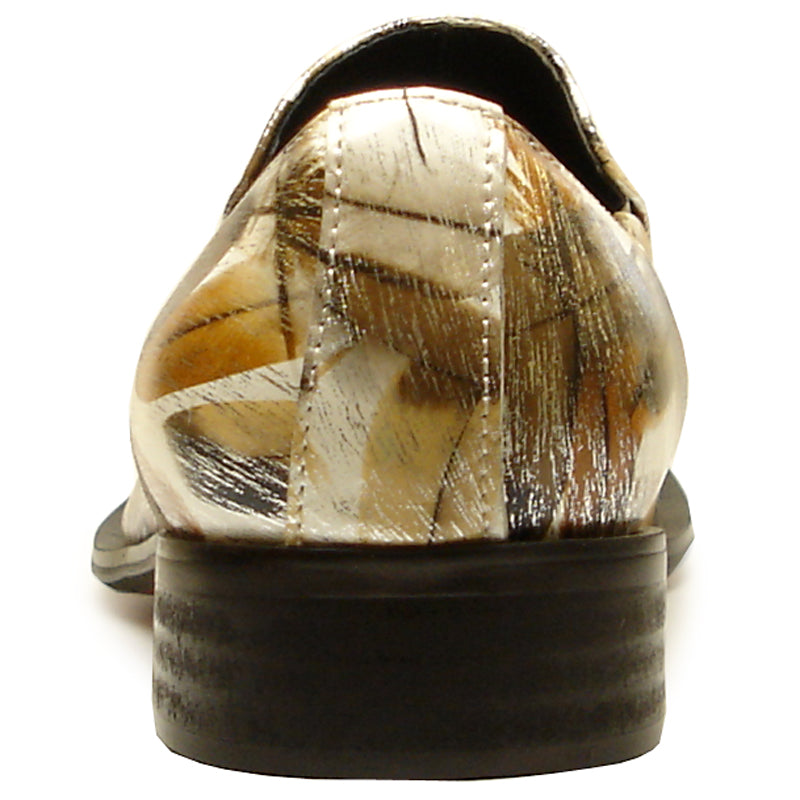 FI-6984 Genuine Leather with Multi Color Brown Feathers Design Metal Tip Loafer