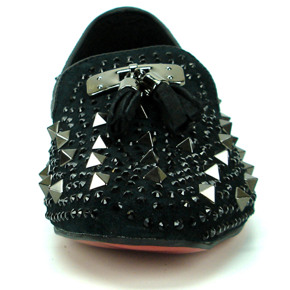 FI-7005-2 Black With Spikes and Rhinestones Fiesso by Aurelio Garcia Suede Slip on