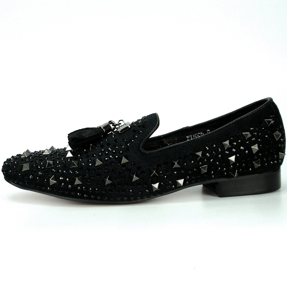 FI-7005-2 Black With Spikes and Rhinestones Fiesso by Aurelio Garcia Suede Slip on