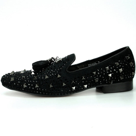 FI-7005-2 Black With Spikes and Rhinestones Fiesso by Aurelio Garcia Suede Slip on