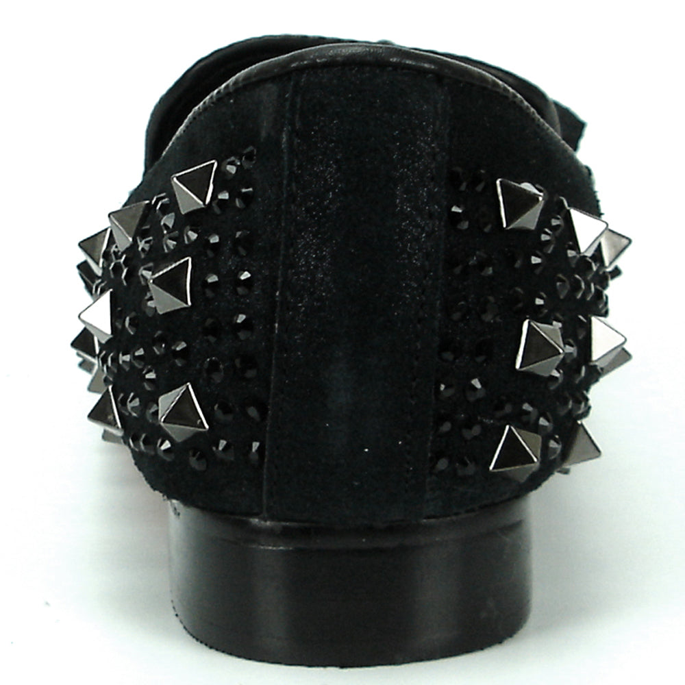 FI-7005-2 Black With Spikes and Rhinestones Fiesso by Aurelio Garcia Suede Slip on