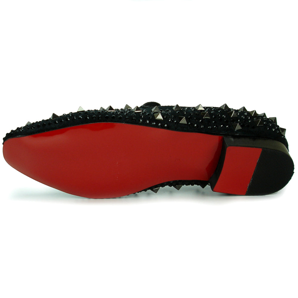 FI-7005-2 Black With Spikes and Rhinestones Fiesso by Aurelio Garcia Suede Slip on