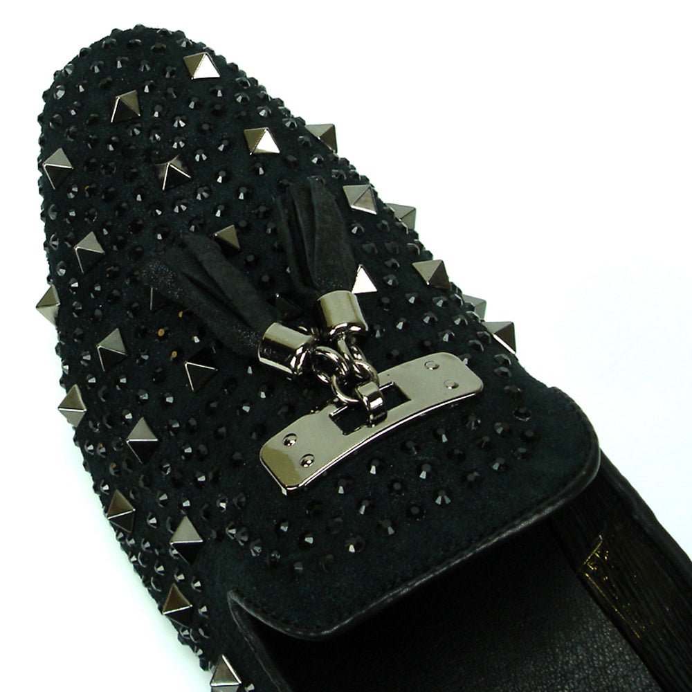 FI-7005-2 Black With Spikes and Rhinestones Fiesso by Aurelio Garcia Suede Slip on