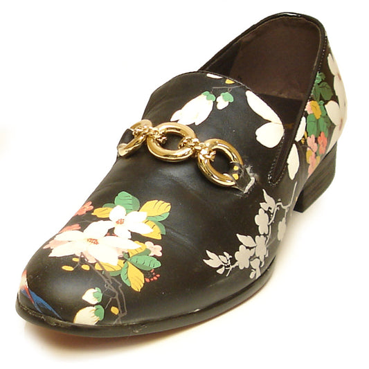FI-7054 Black Leather Floral Print Fiesso by Aurelio Garcia slip on