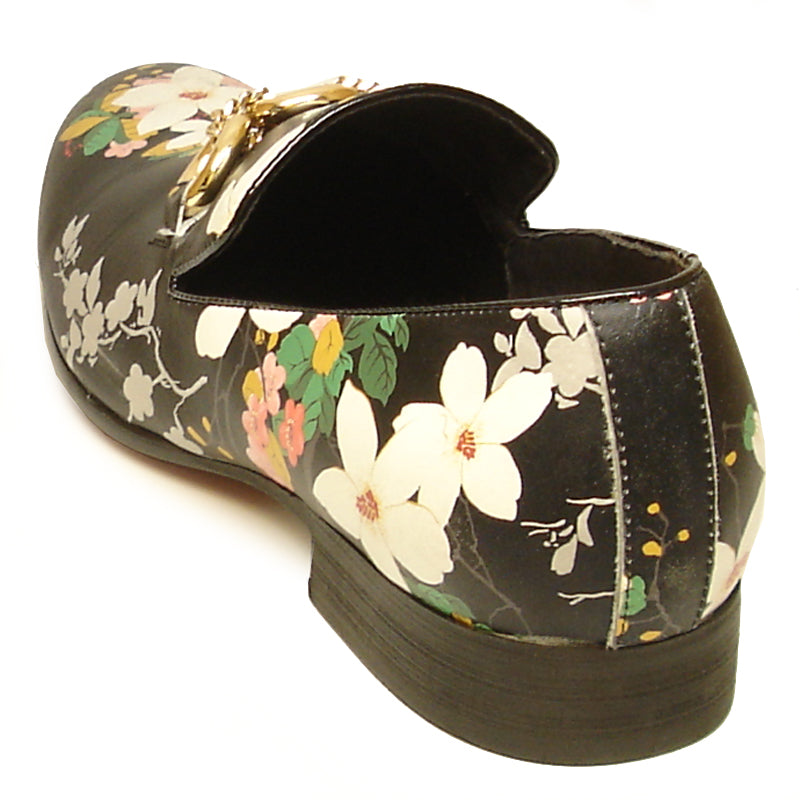 FI-7054 Black Leather Floral Print Fiesso by Aurelio Garcia slip on
