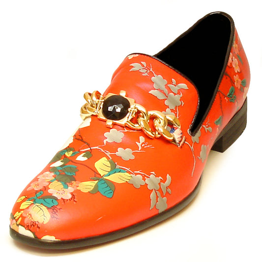 FI-7054 Red Leather Floral Print Fiesso by Aurelio Garcia slip on