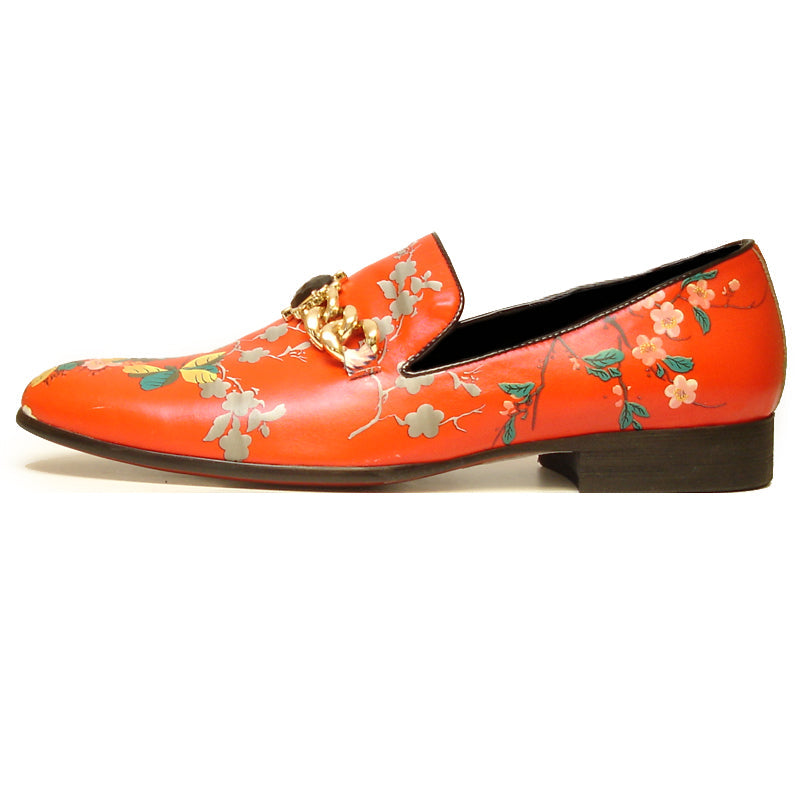 FI-7054 Red Leather Floral Print Fiesso by Aurelio Garcia slip on