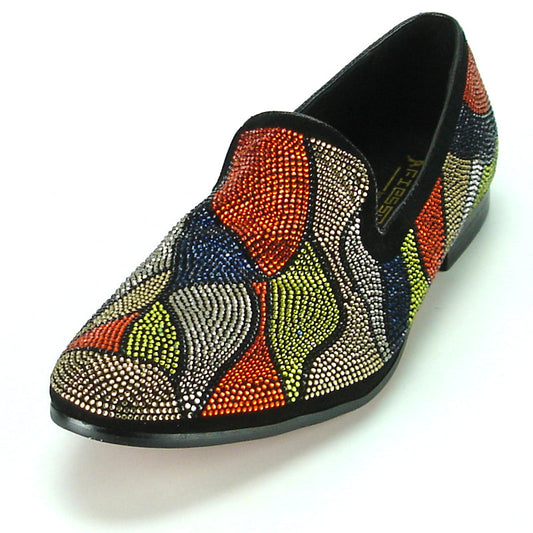 FI-7068 Black Suede With Multi Color Rhinestone Fiesso by Aurelio Garcia