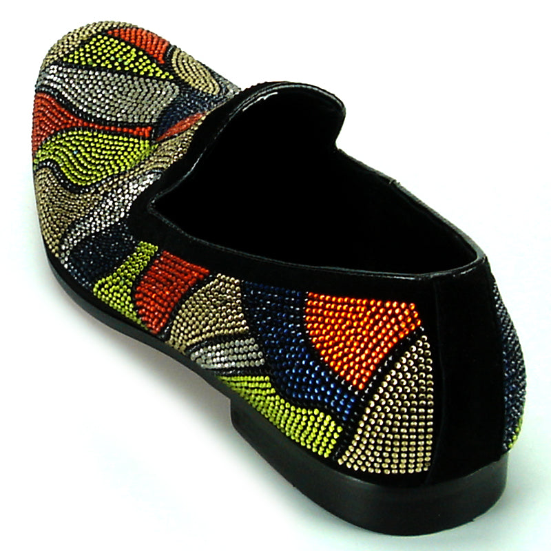 FI-7068 Black Suede With Multi Color Rhinestone Fiesso by Aurelio Garcia