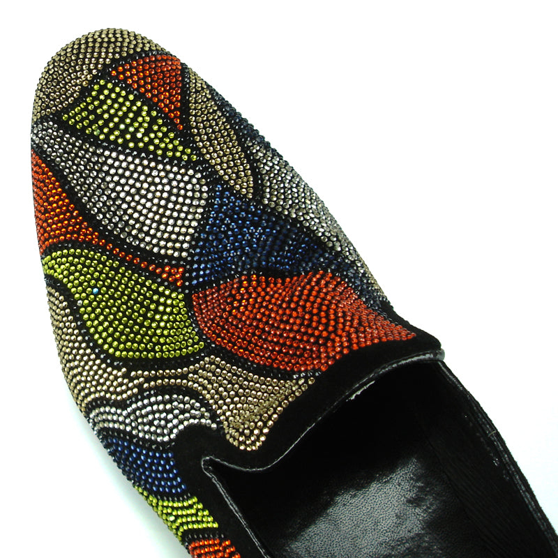 FI-7068 Black Suede With Multi Color Rhinestone Fiesso by Aurelio Garcia
