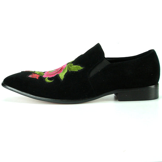FI-7085 Black Suede with Embroidered Rose Slip on Fiesso by Aurelio Garcia