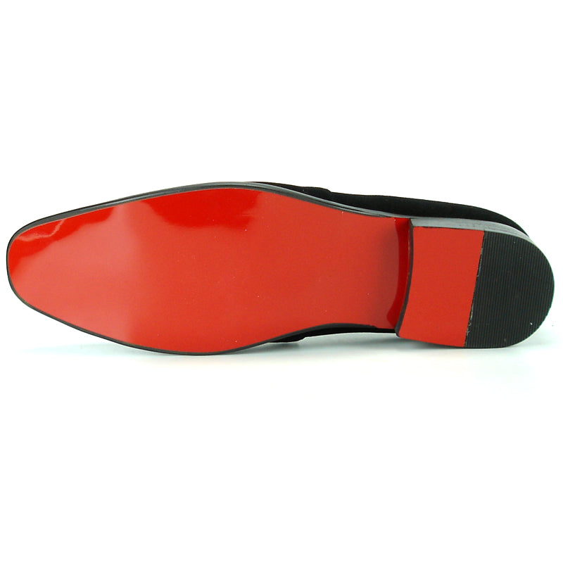 FI-7085 Black Suede with Embroidered Rose Slip on Fiesso by Aurelio Garcia