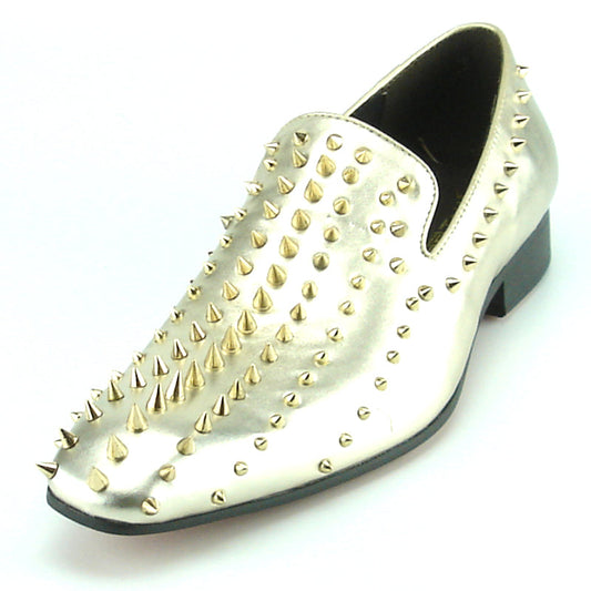 FI-7107 Gold Leather with Gold Spike Slip on Loafer Fiesso by Aurelio Garcia