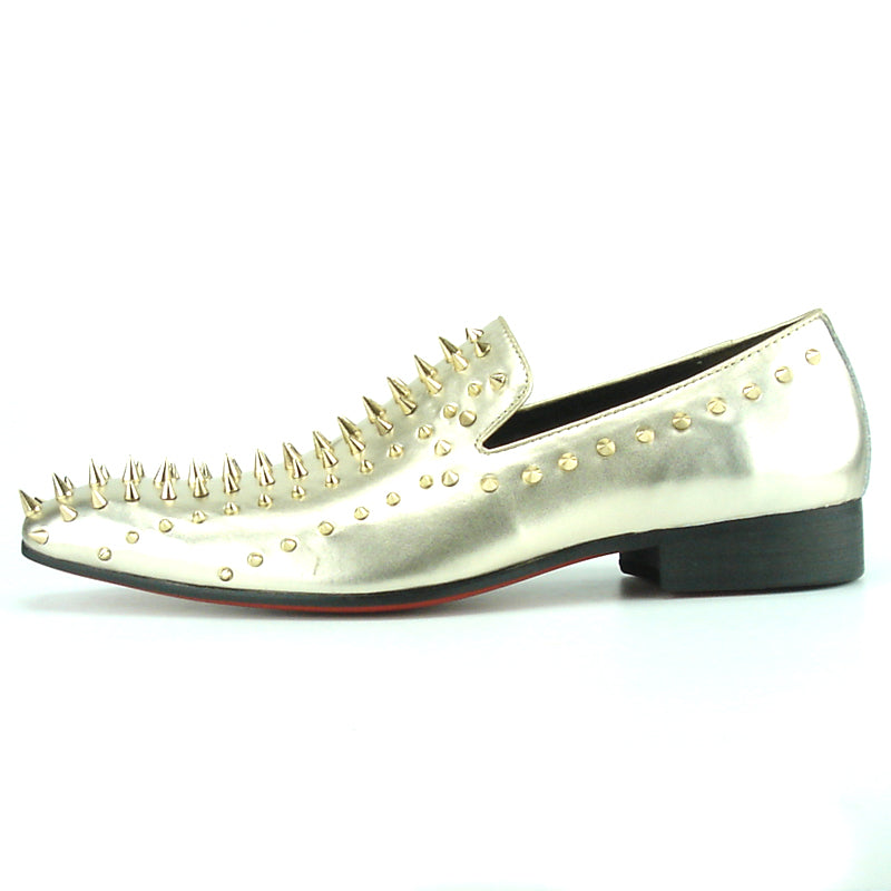 FI-7107 Gold Leather with Gold Spike Slip on Loafer Fiesso by Aurelio Garcia