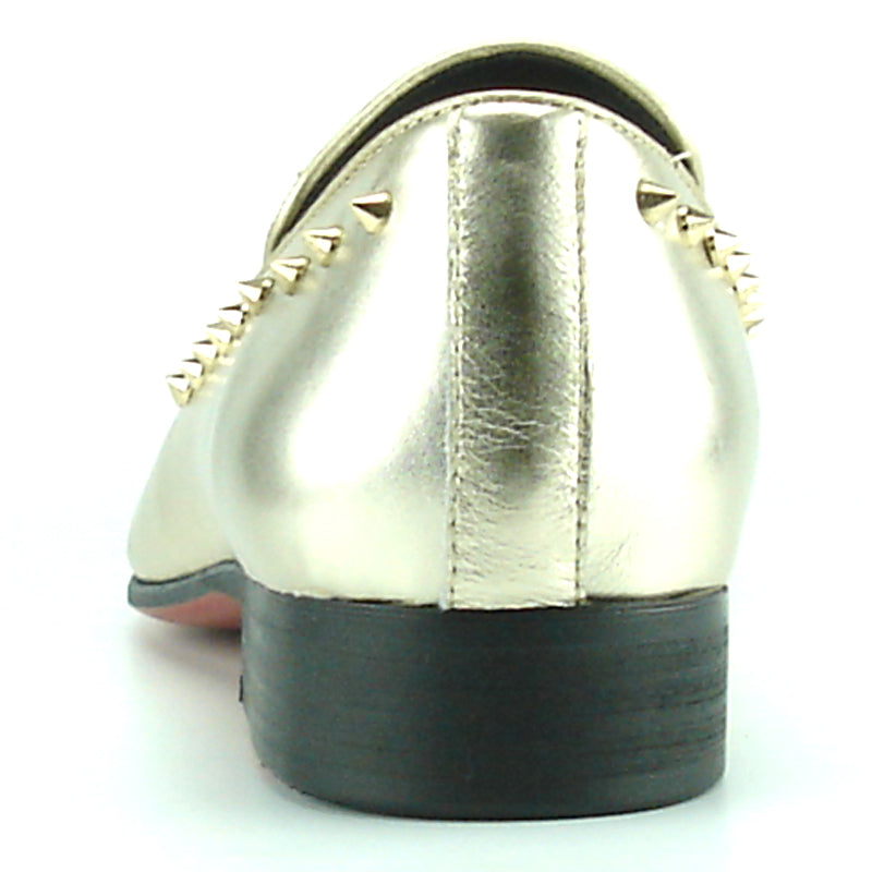 FI-7107 Gold Leather with Gold Spike Slip on Loafer Fiesso by Aurelio Garcia