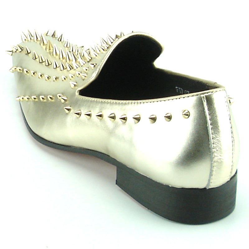 FI-7107 Gold Leather with Gold Spike Slip on Loafer Fiesso by Aurelio Garcia