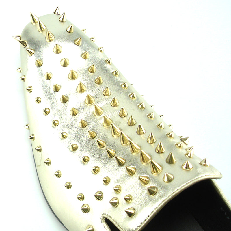 FI-7107 Gold Leather with Gold Spike Slip on Loafer Fiesso by Aurelio Garcia