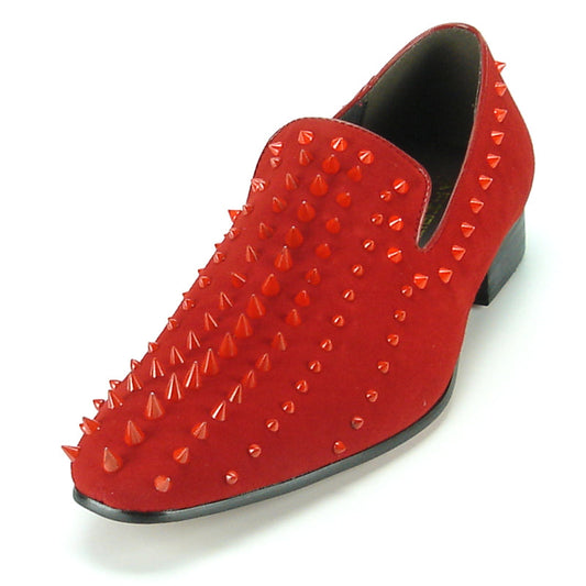 FI-7107 Red Suede with Red Spike Slip on Loafer Fiesso by Aurelio Garcia