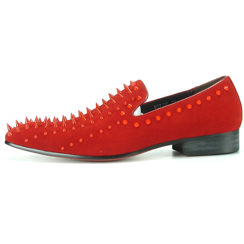 FI-7107 Red Suede with Red Spike Slip on Loafer Fiesso by Aurelio Garcia