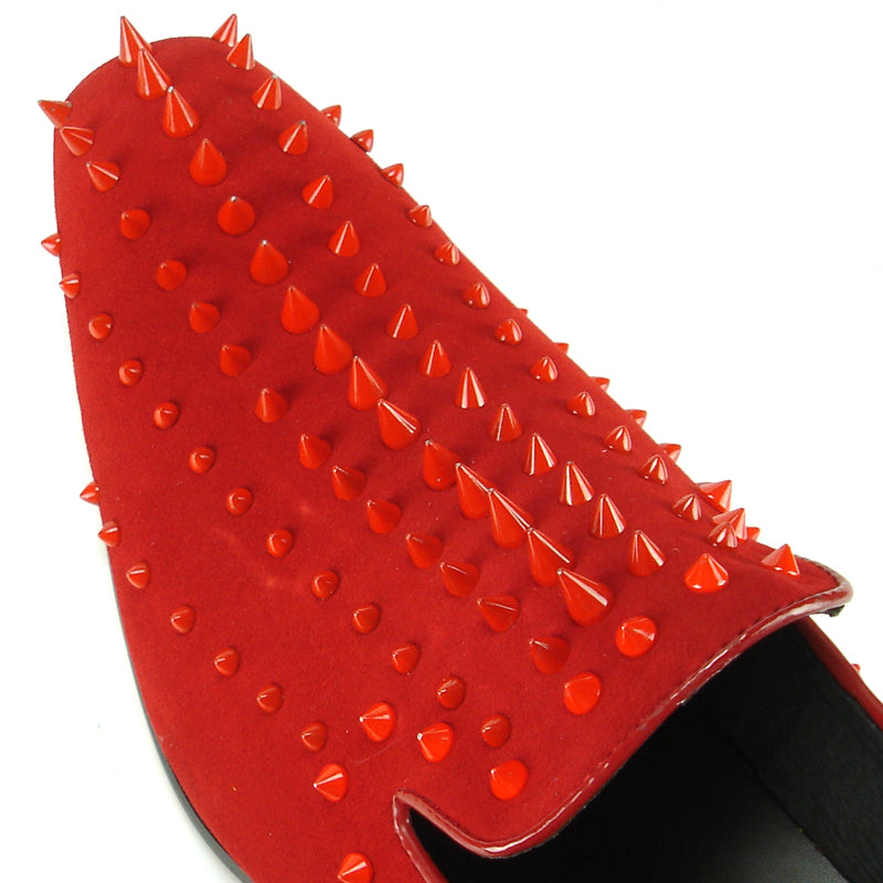 FI-7107 Red Suede with Red Spike Slip on Loafer Fiesso by Aurelio Garcia