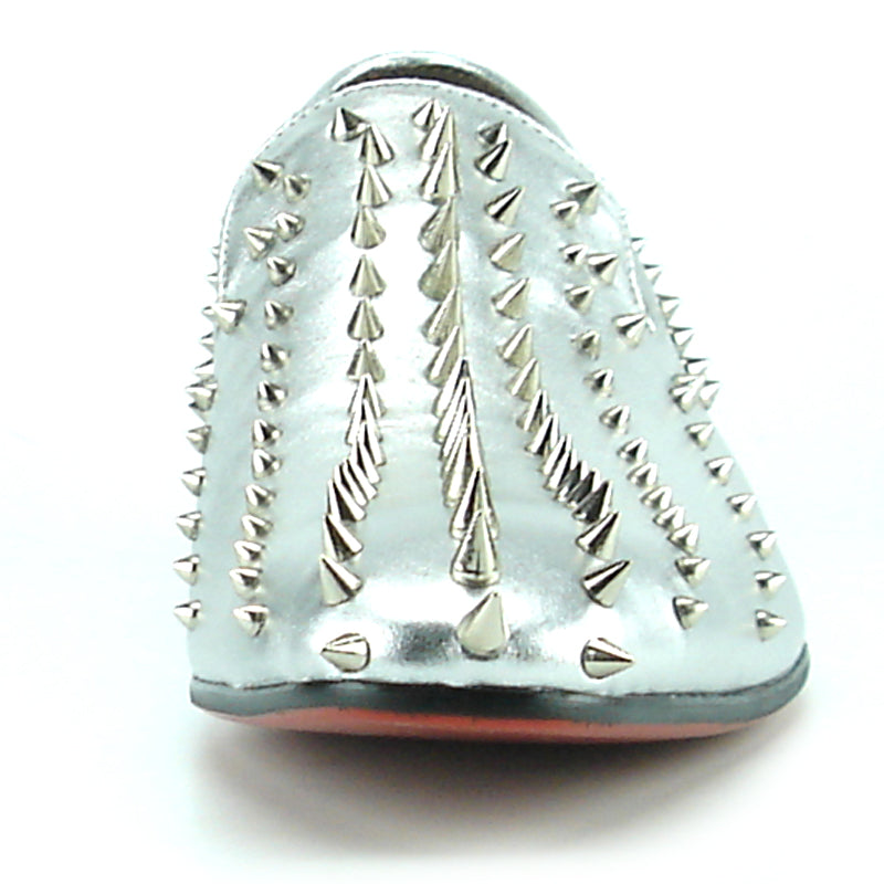 FI-7107 Silver Leather with Silver Spike Slip on Loafer Fiesso by Aurelio Garcia