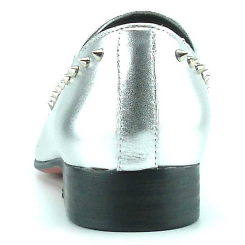 FI-7107 Silver Leather with Silver Spike Slip on Loafer Fiesso by Aurelio Garcia