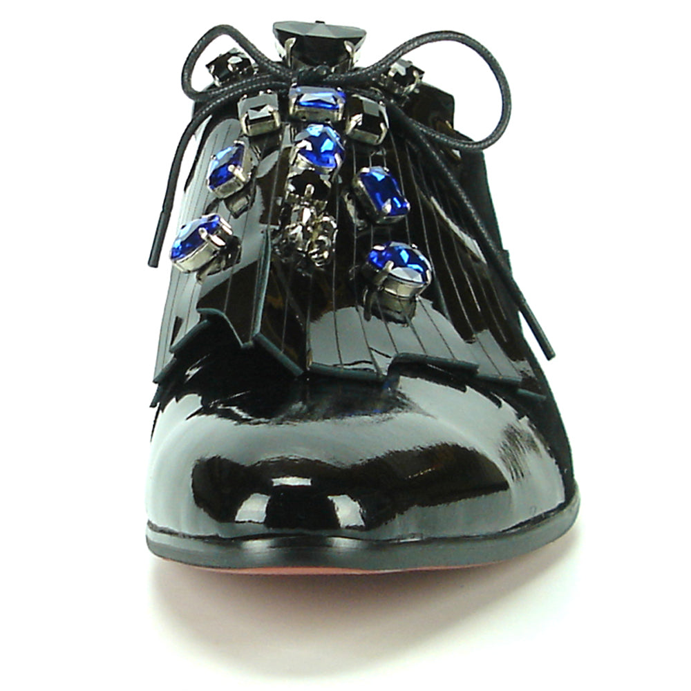 FI-7111 Black Patent over Back Suede Blue Stone Lace up