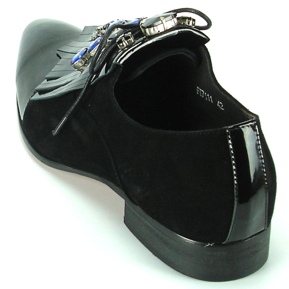 FI-7111 Black Patent over Back Suede Blue Stone Lace up