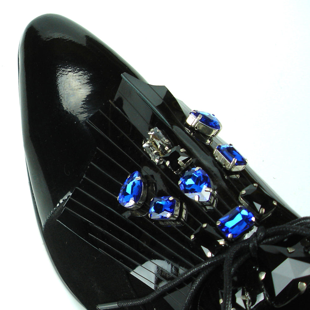 FI-7111 Black Patent over Back Suede Blue Stone Lace up