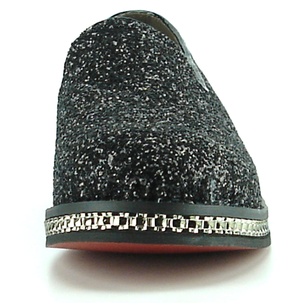 FI-7118 Black Glitter Slip on Loafer Fiesso by Aurelio Garcia