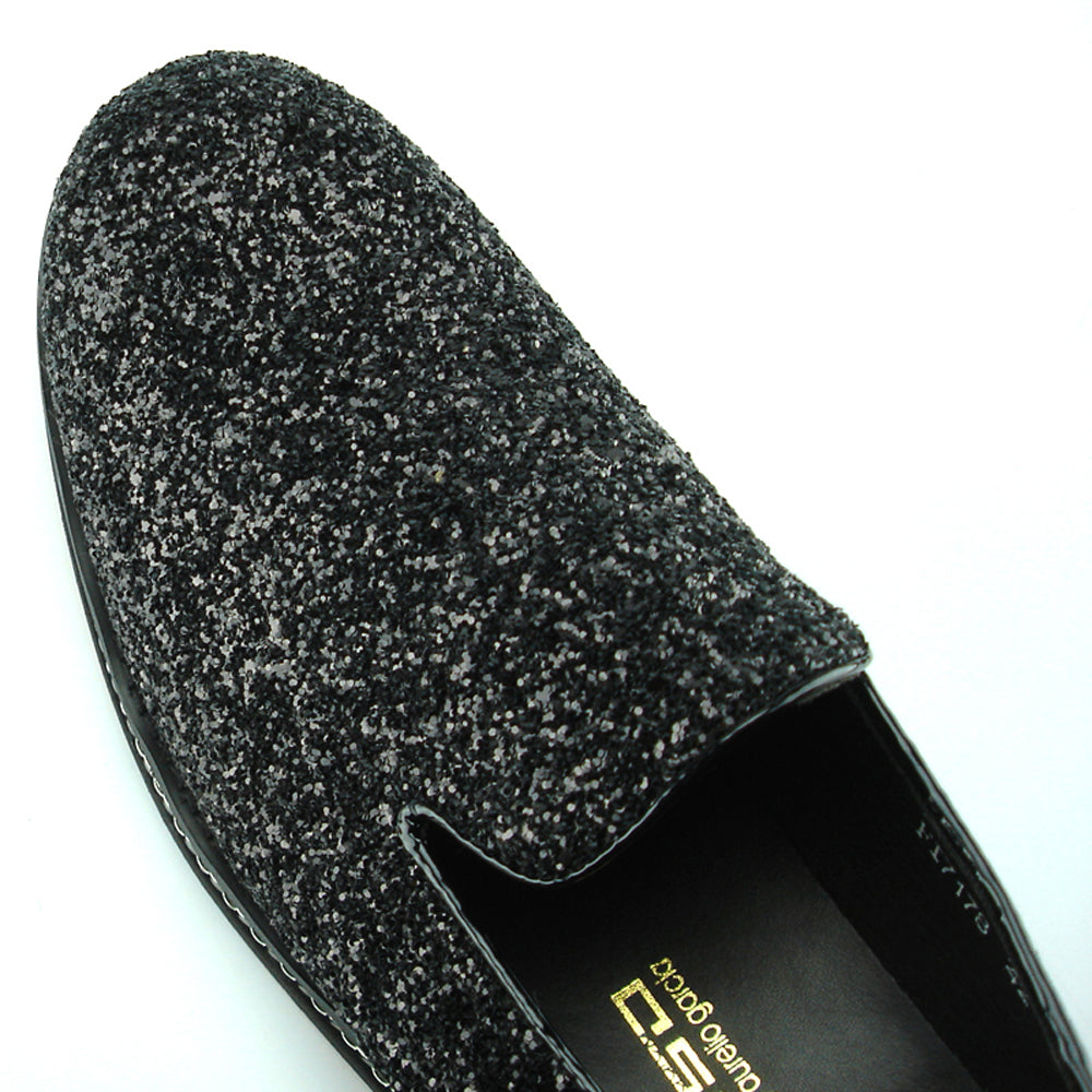 FI-7118 Black Glitter Slip on Loafer Fiesso by Aurelio Garcia