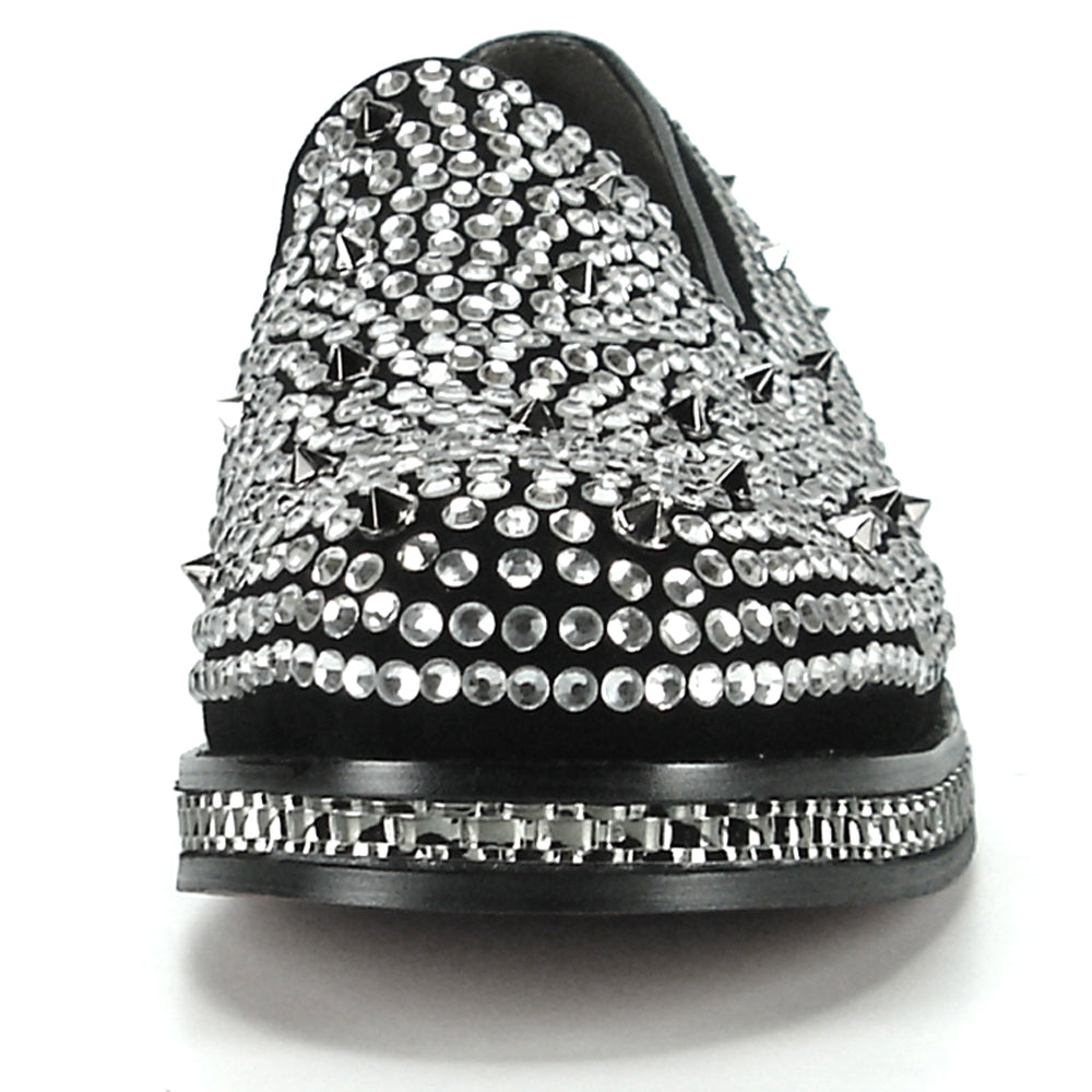 FI-7119 Black - Spikes and Rhinestones Fiesso by Aurelio Garcia Suede Slip on
