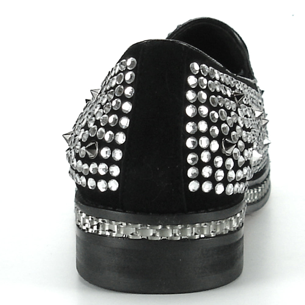 FI-7119 Black - Spikes and Rhinestones Fiesso by Aurelio Garcia Suede Slip on
