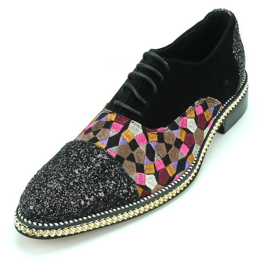 FI-7125 Black Suede Cap toe Glitter Lace up Fiesso by Aurelio Garcia