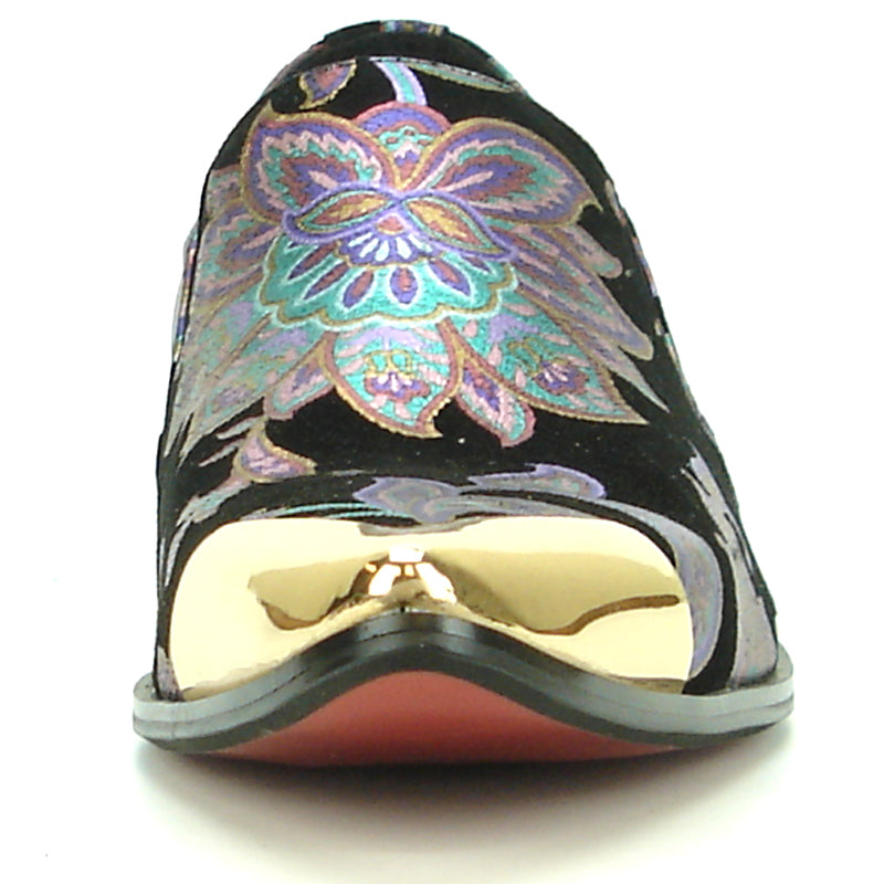 FI-7133 Black Floral Designs Loafer With Metal Tip Fiesso by Aurelio Garcia