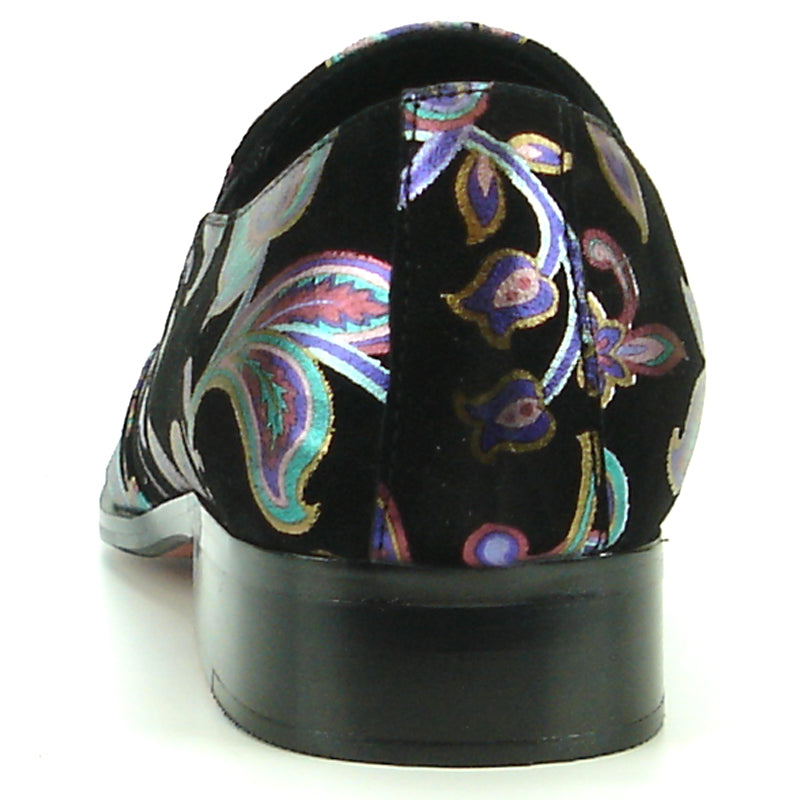 FI-7133 Black Floral Designs Loafer With Metal Tip Fiesso by Aurelio Garcia