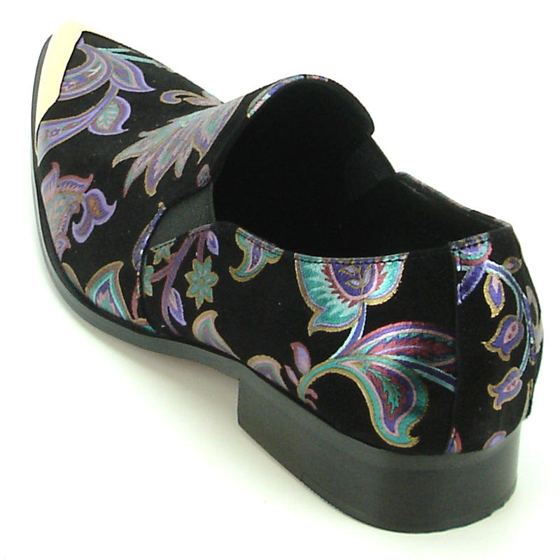FI-7133 Black Floral Designs Loafer With Metal Tip Fiesso by Aurelio Garcia