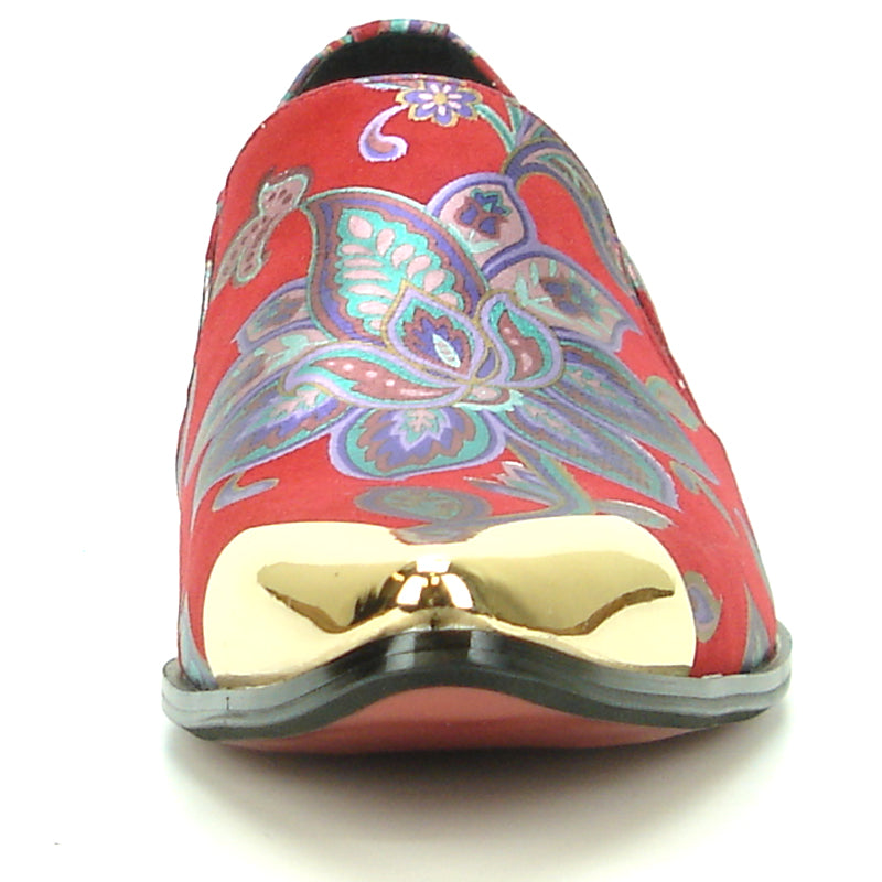 FI-7133 Red Floral Designs Loafer With Metal Tip Fiesso by Aurelio Garcia