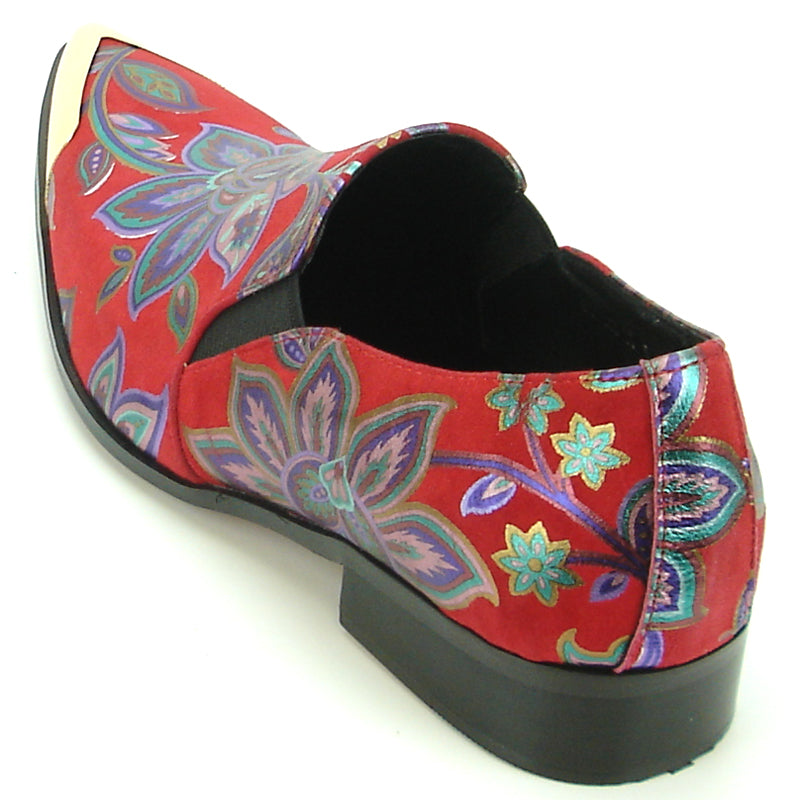 FI-7133 Red Floral Designs Loafer With Metal Tip Fiesso by Aurelio Garcia
