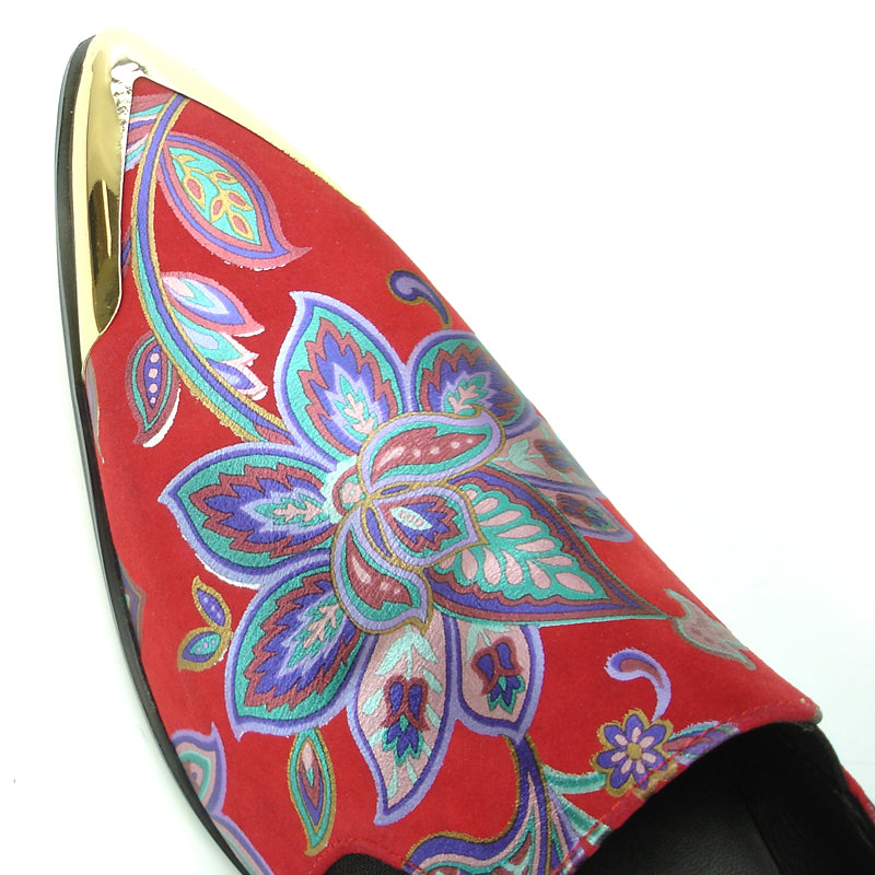 FI-7133 Red Floral Designs Loafer With Metal Tip Fiesso by Aurelio Garcia