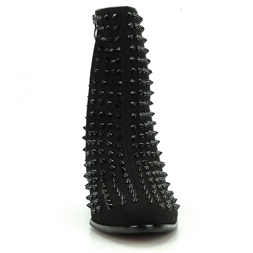 FI-7142 Black Suede Black Spikes Cuban Heel Fiesso by Aurelio Garcia Boot with Side Zipper