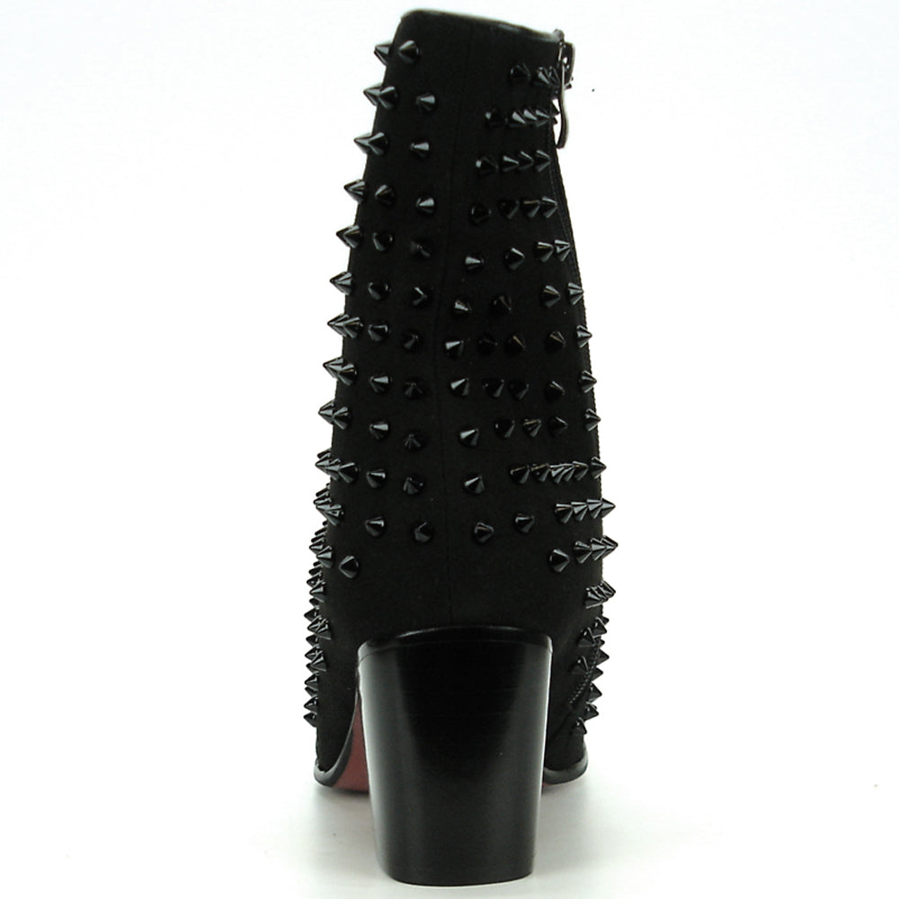 FI-7142 Black Suede Black Spikes Cuban Heel Fiesso by Aurelio Garcia Boot with Side Zipper