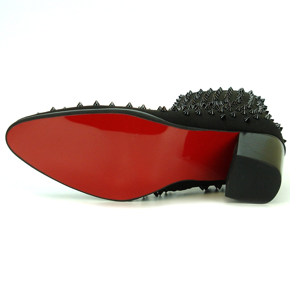 FI-7142 Black Suede Black Spikes Cuban Heel Fiesso by Aurelio Garcia Boot with Side Zipper
